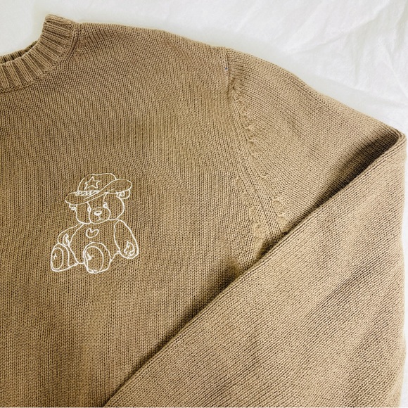 Size Brown Tan Large Cowboy Teddy Bear crew neck sweater 100% cotton - Picture 6 of 7
